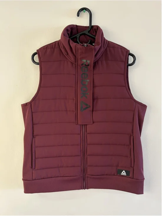 Reebok Getaway Womens Vest Quilted Zip Up Lightweight Burgundy Logo Size L - Picture 2 of 8